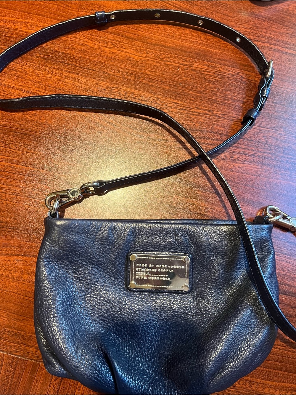Marc by Marc Jacobs Navy Pebbled Leather Crossbody with Gold Plate